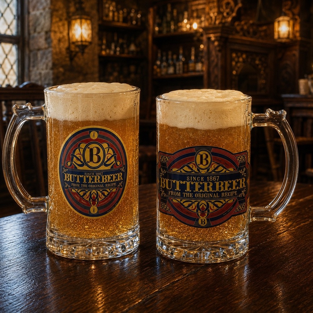 Harry Potter Universal Studios Butterbeer Glass Mugs Set of 2 Different Steins - Picture 6 of 16